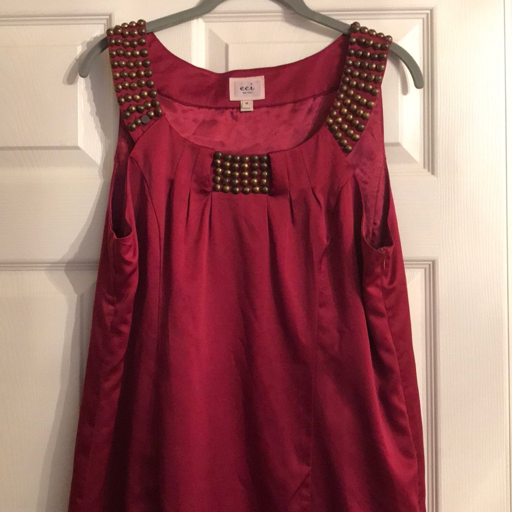 Burgundy beaded tunic; sleeveless